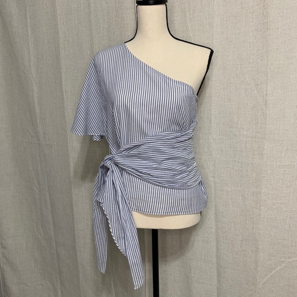 1. STATE One Shoulder Striped Tie Wrap Top - Picture 2 of 6